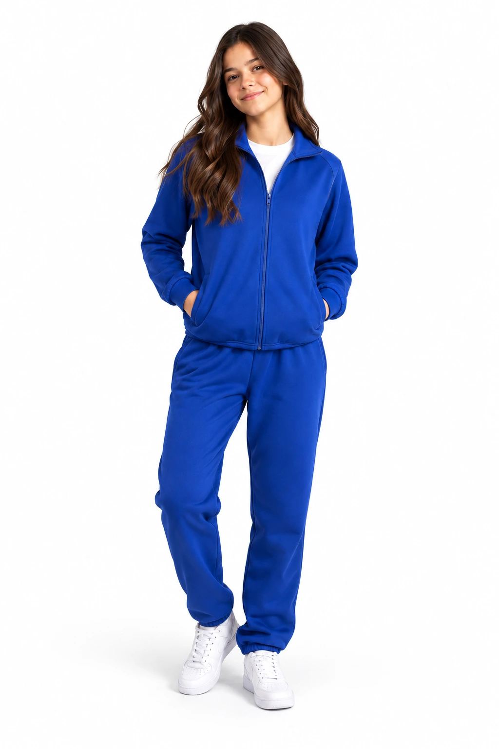 Joven con chaqueta y pantalón de buzo escolar azul rey, categoría Colegio de NeoTienda